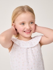 The White Company Relaxed Fit Double 100% Cotton Peach Frill Short White Pyjamas - Image 4 of 5