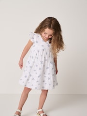 The White Company Crinkle 100% Cotton Elodie Floral Wrap Tiered White Dress - Image 3 of 9