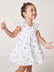 The White Company Crinkle 100% Cotton Elodie Floral Wrap Tiered White Dress - Image 5 of 9