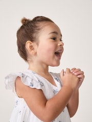 The White Company Crinkle 100% Cotton Elodie Floral Wrap Tiered White Dress - Image 7 of 9