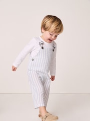 The White Company 100% Cotton Seersucker White Dungarees and Top Set - Image 1 of 5