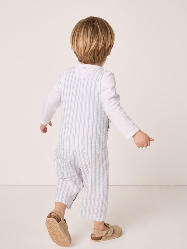 The White Company 100% Cotton Seersucker White Dungarees and Top Set - Image 2 of 5