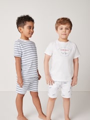 The White Company Relaxed Fit 100% Cotton Shark and Stripe White Pyjamas Set Of 2 - Image 1 of 6
