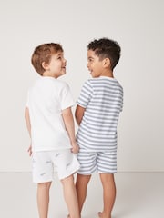The White Company Relaxed Fit 100% Cotton Shark and Stripe White Pyjamas Set Of 2 - Image 2 of 6