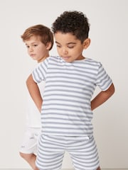 The White Company Relaxed Fit 100% Cotton Shark and Stripe White Pyjamas Set Of 2 - Image 3 of 6