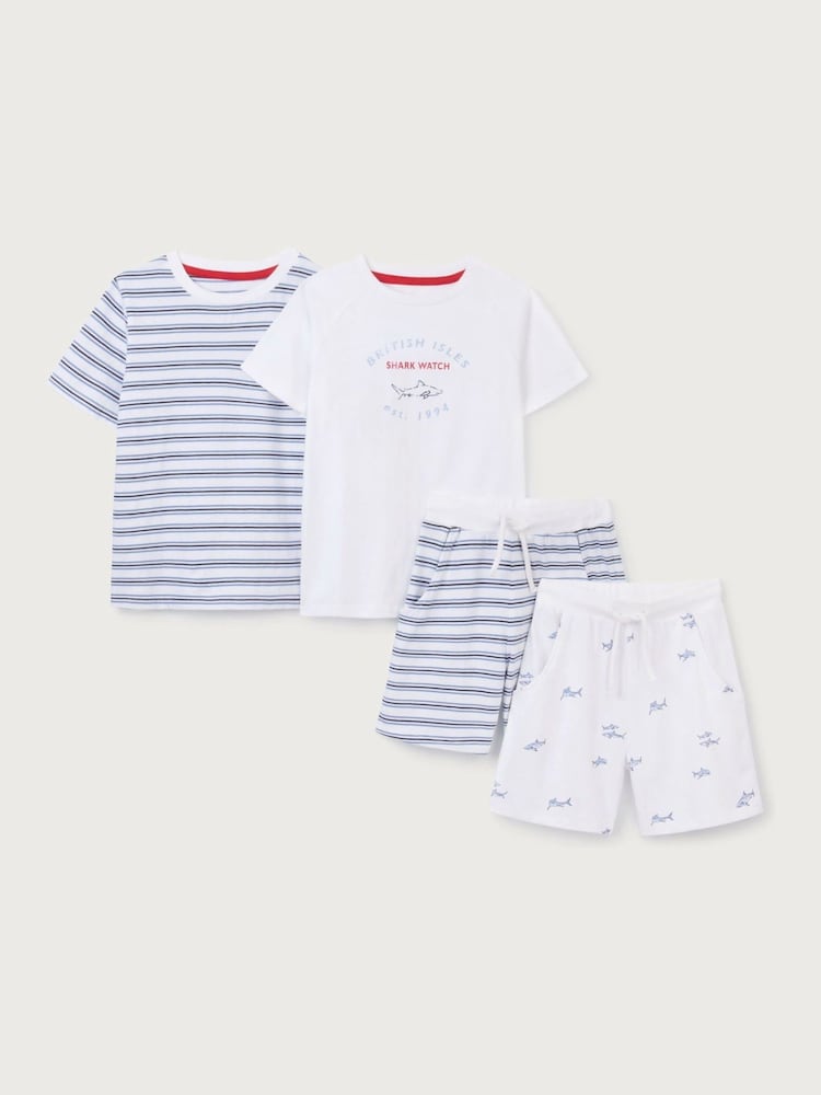 The White Company Relaxed Fit 100% Cotton Shark and Stripe White Pyjamas Set Of 2 - Image 5 of 6