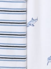 The White Company Relaxed Fit 100% Cotton Shark and Stripe White Pyjamas Set Of 2 - Image 6 of 6