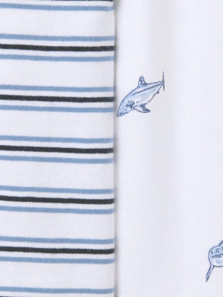 The White Company Relaxed Fit 100% Cotton Shark and Stripe White Pyjamas Set Of 2 - Image 6 of 6