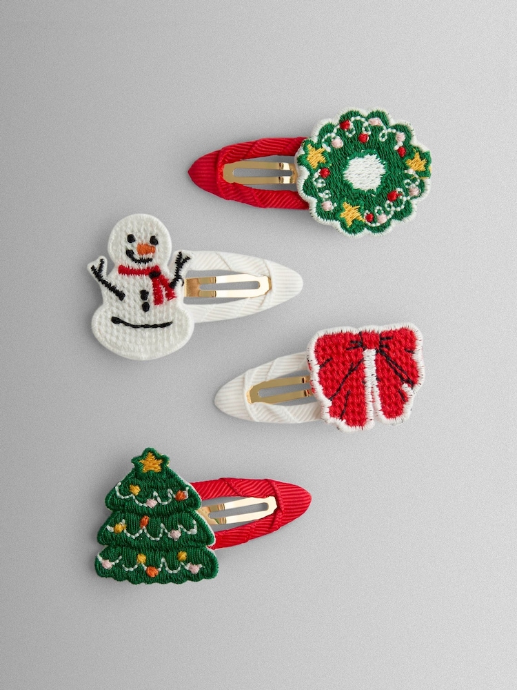 JoJo Maman Bébé Red 4-Pack Festive Embroidered Clips - Image 2 of 3 JoJo Maman Bébé Red 4-Pack Festive Embroidered Clips - Image 2 of 3