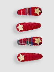 JoJo Maman Bébé Red 4-Pack Festive Embroidered Clips - Image 1 of 3