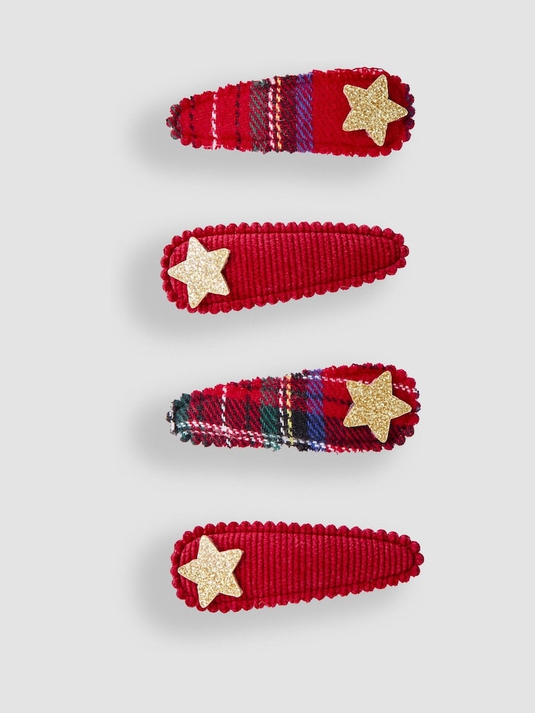 JoJo Maman Bébé Red 4-Pack Festive Embroidered Clips - Image 1 of 3