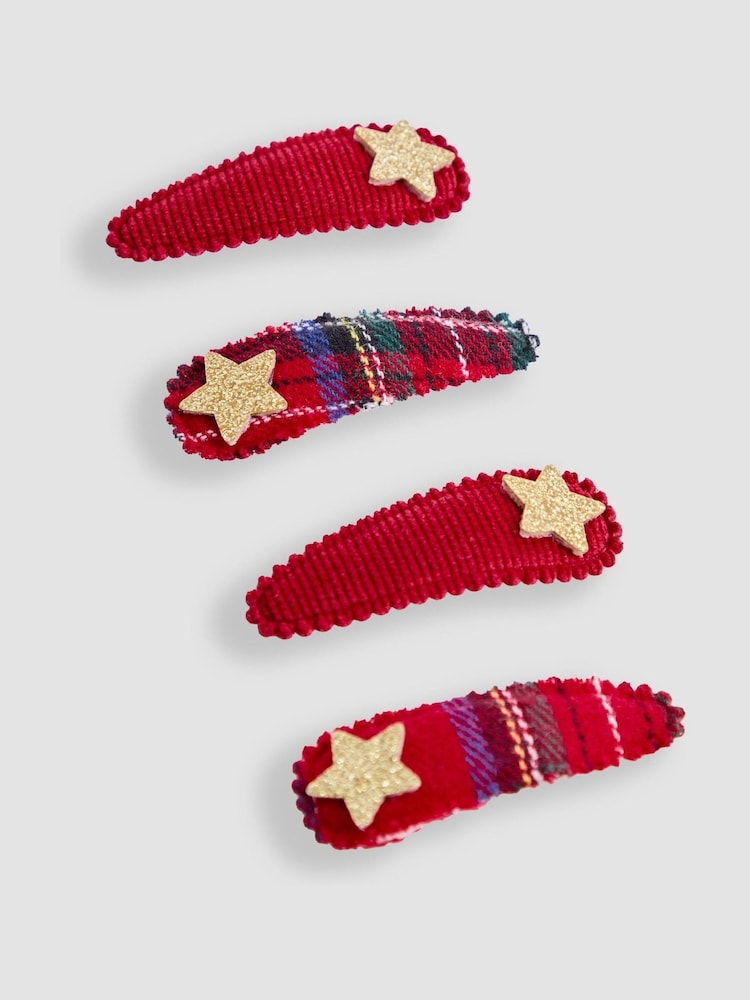 JoJo Maman Bébé Red 4-Pack Festive Embroidered Clips - Image 2 of 3 JoJo Maman Bébé Red 4-Pack Festive Embroidered Clips - Image 2 of 3