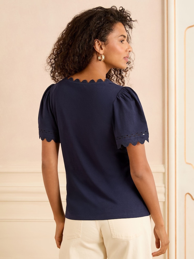 Love & Roses Navy Scallop V-Neck T-Shirt - Image 4 of 4 Love & Roses Navy Scallop V-Neck T-Shirt - Image 4 of 4