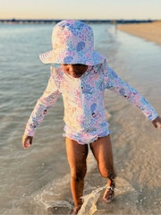 Purebaby Pink Mermaid Print Long Sleeve Swimsuit - Image 1 of 5