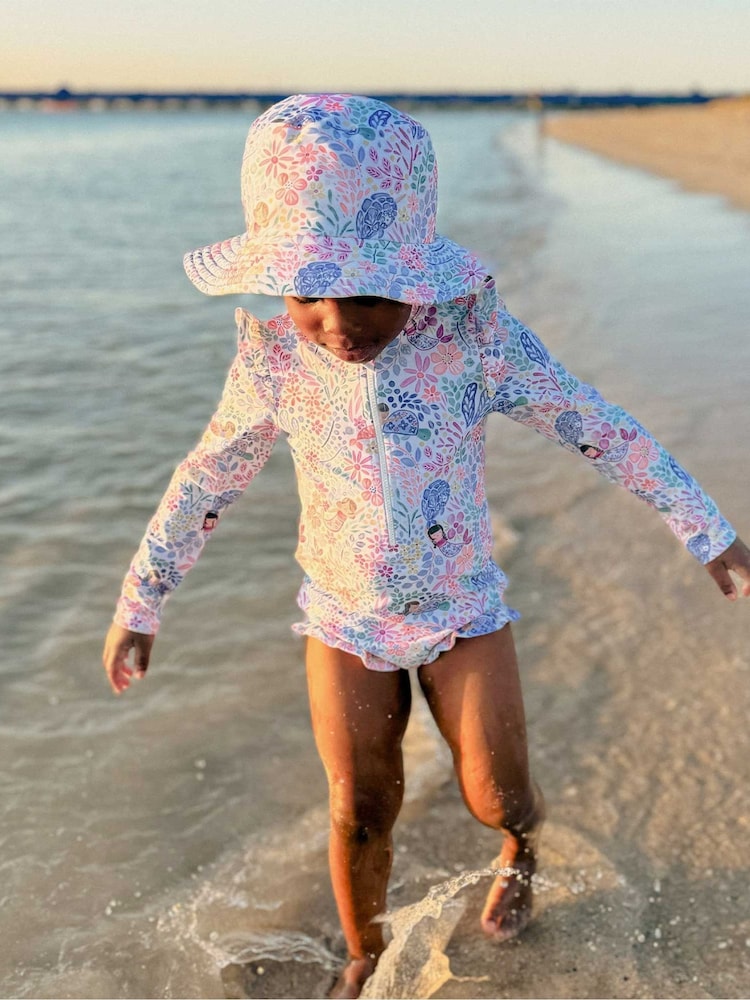 Purebaby Pink Mermaid Print Long Sleeve Swimsuit - Image 1 of 5