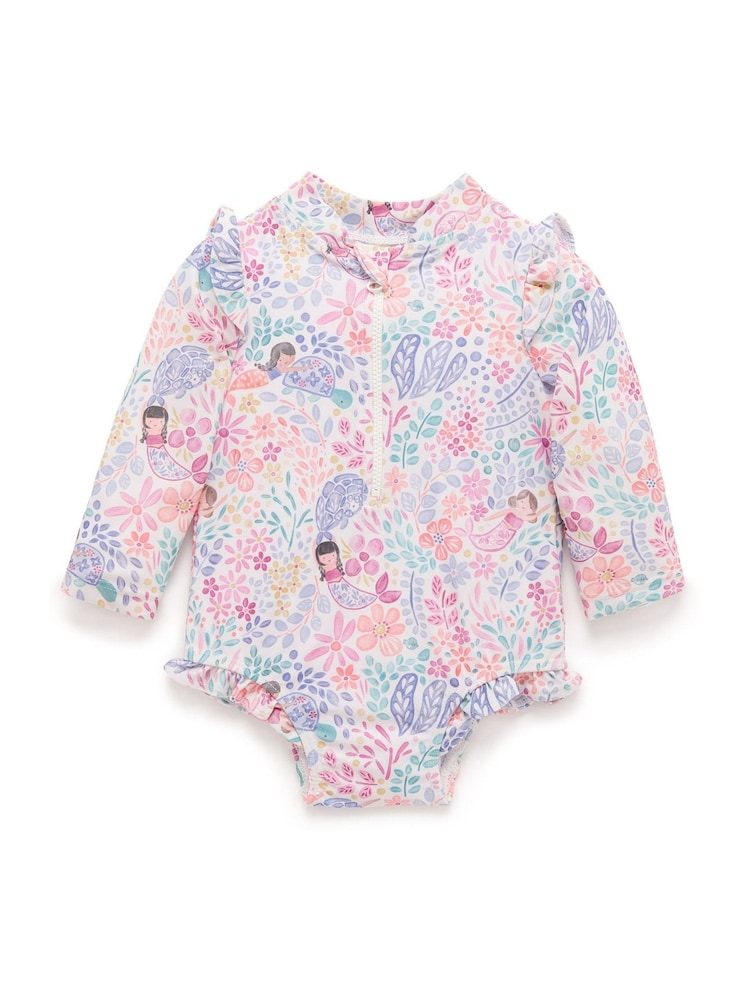 Purebaby Pink Mermaid Print Long Sleeve Swimsuit - Image 2 of 5