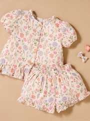 Purebaby Pink 100% Cotton Top & Short Sets - Image 1 of 5