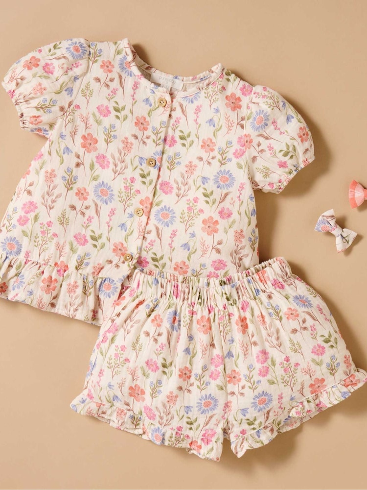 Purebaby Pink 100% Cotton Top & Short Sets - Image 1 of 5