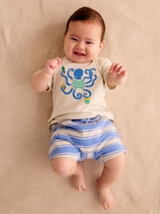 Purebaby Blue Octopus 100% Cotton Shorts and T-Shirt Set - Image 1 of 5