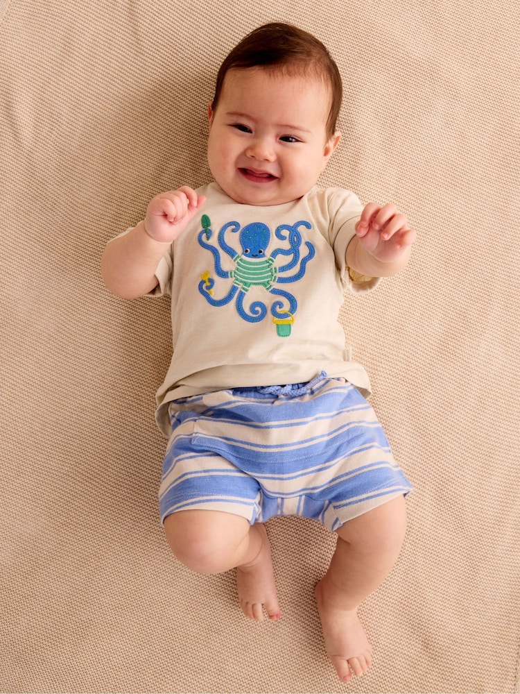 Purebaby Blue Octopus 100% Cotton Shorts and T-Shirt Set - Image 1 of 5