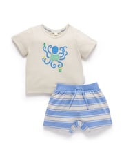 Purebaby Blue Octopus 100% Cotton Shorts and T-Shirt Set - Image 2 of 5