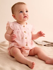 Purebaby Pink Floral Embroidered 100% Cotton Bodysuit - Image 1 of 3