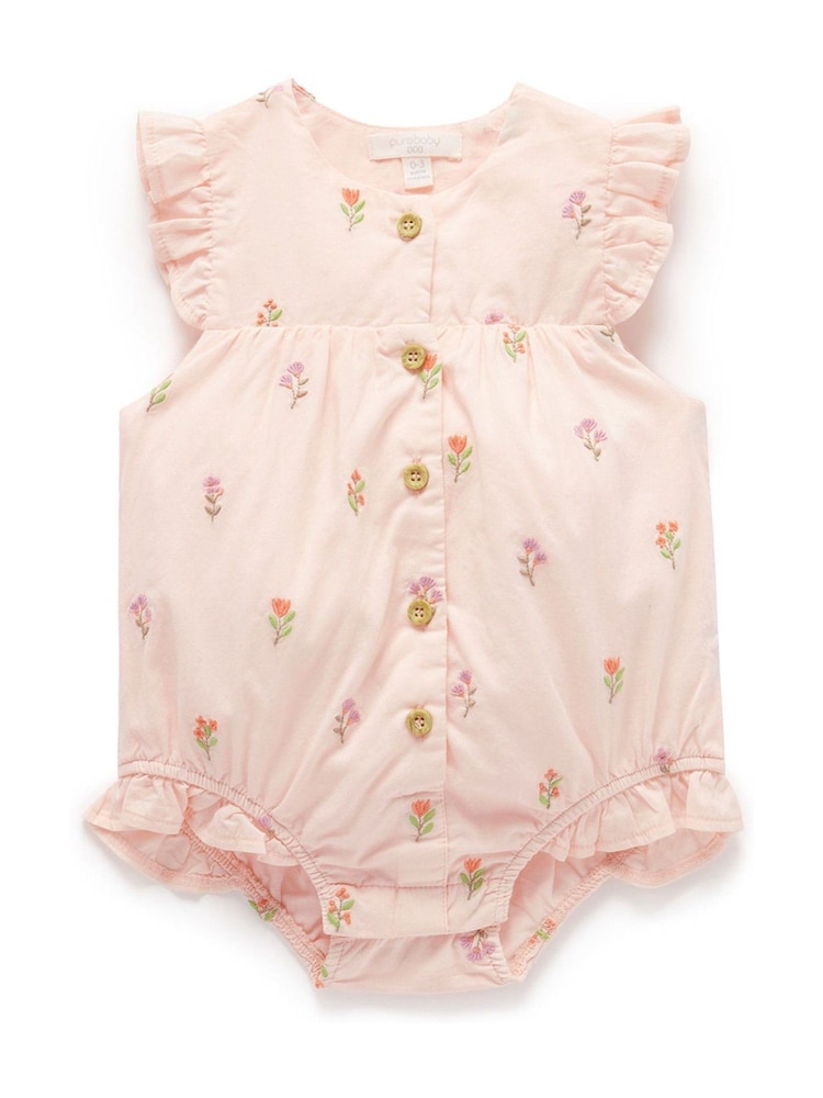 Purebaby Pink Floral Embroidered 100% Cotton Bodysuit - Image 2 of 3 Purebaby Pink Floral Embroidered 100% Cotton Bodysuit - Image 2 of 3