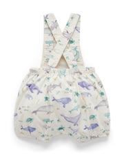 Purebaby Blue Whale Print Short Leg 100% Cotton Dungarees - Image 2 of 6