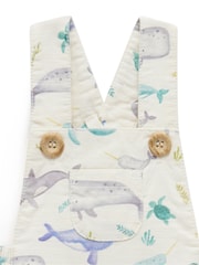 Purebaby Blue Whale Print Short Leg 100% Cotton Dungarees - Image 3 of 6