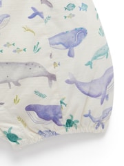 Purebaby Blue Whale Print Short Leg 100% Cotton Dungarees - Image 4 of 6