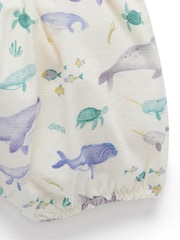 Purebaby Blue Whale Print Short Leg 100% Cotton Dungarees - Image 5 of 6