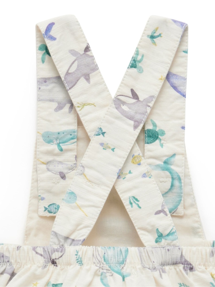 Purebaby Blue Whale Print Short Leg 100% Cotton Dungarees - Image 6 of 6