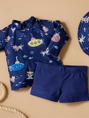 Purebaby Blue Submarine Long Sleeve Rashie Shorts Set - Image 2 of 5