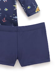 Purebaby Blue Submarine Long Sleeve Rashie Shorts Set - Image 5 of 5