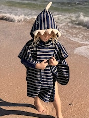 Purebaby Blue 100% Cotton Marine Stripe Swim Towel Poncho - Image 1 of 3