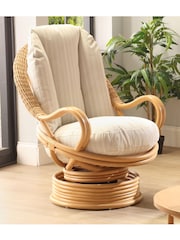 Desser Light Oak Aspen Rattan Conservatory Swivel Rocker Chair - Image 1 of 2
