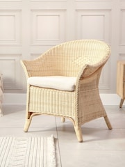 Desser Natural Rattan Wicker Plush Large Loom Chair with Cushion Pad - Image 1 of 3