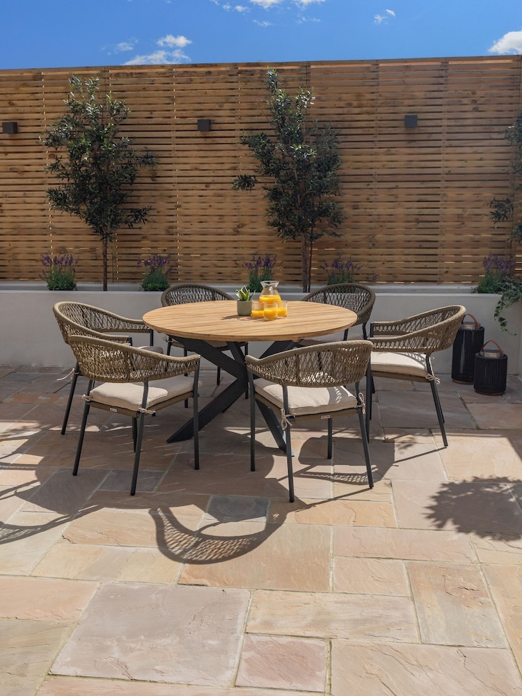 Maze Sandstone Bali Garden Rope Weave 6 Seater Round Dining Set - Image 1 of 6