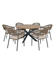 Maze Sandstone Bali Garden Rope Weave 6 Seater Round Dining Set - Image 6 of 6