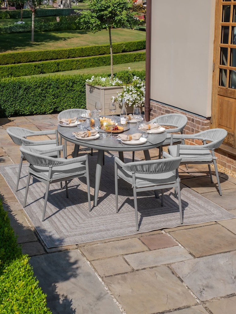 Maze Grey Florence Garden 6 Seater Oval Dining Set With Lazy Susan - Image 1 of 6
