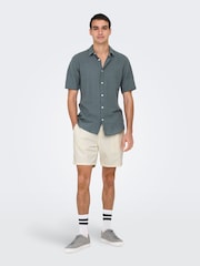 Only & Sons Grey Slim Fit Short Sleeve Linen Blend Shirt - Image 1 of 7