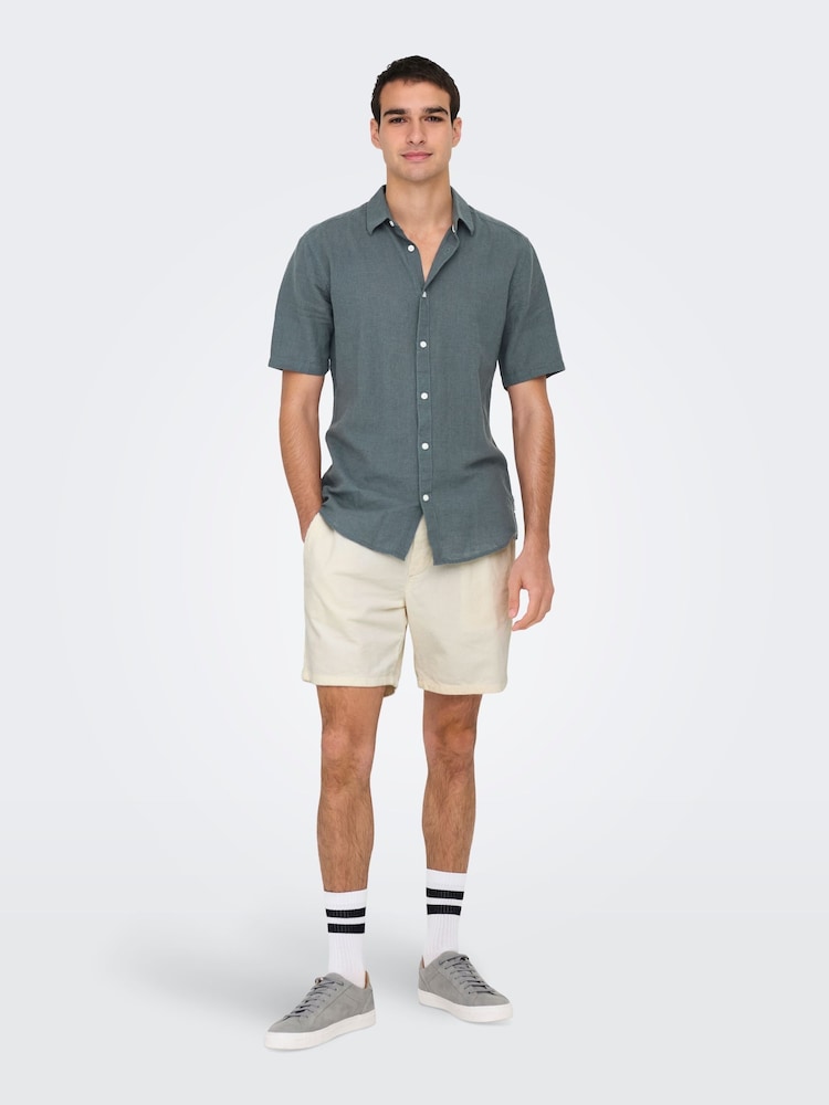 Only & Sons Grey Slim Fit Short Sleeve Linen Blend Shirt - Image 2 of 7