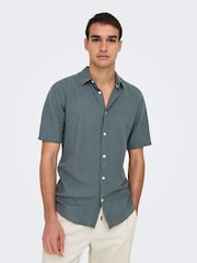 Only & Sons Grey Slim Fit Short Sleeve Linen Blend Shirt - Image 3 of 7