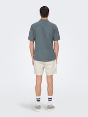 Only & Sons Grey Slim Fit Short Sleeve Linen Blend Shirt - Image 4 of 7