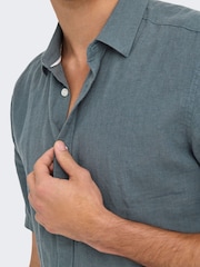 Only & Sons Grey Slim Fit Short Sleeve Linen Blend Shirt - Image 5 of 7