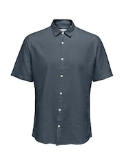 Only & Sons Grey Slim Fit Short Sleeve Linen Blend Shirt - Image 6 of 7