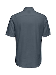 Only & Sons Grey Slim Fit Short Sleeve Linen Blend Shirt - Image 7 of 7