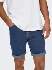 Only & Sons Blue Regular Fit Denim Shorts - Image 1 of 6