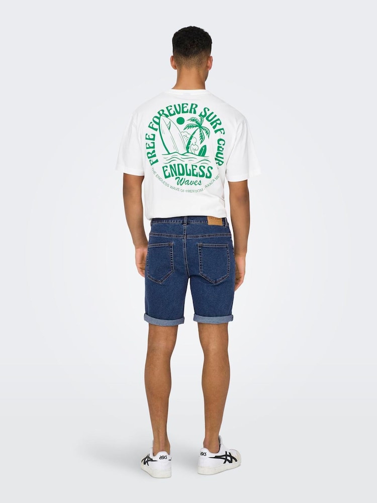 Only & Sons Blue Regular Fit Denim Shorts - Image 2 of 6