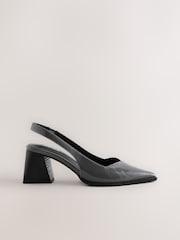 Grey Patent Forever Comfort® Pointed Toe Slingback Block Heels - Image 1 of 5